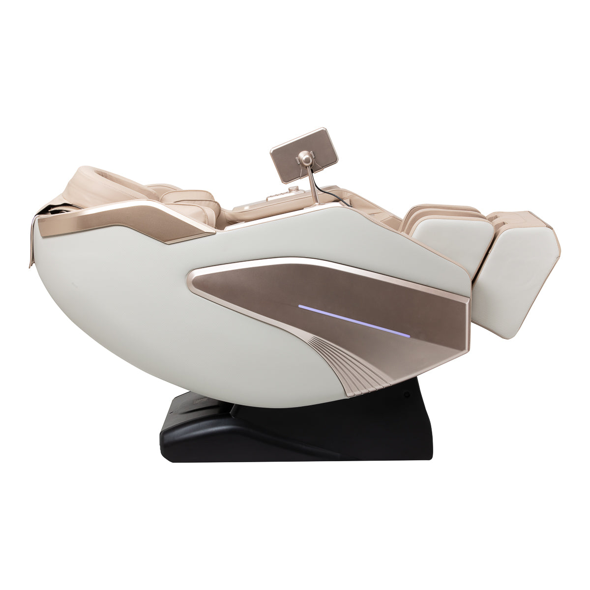 White Sakura Prime 108 massage chair from SAKURA, showcasing plush upholstery and ergonomic design for relaxing massages.