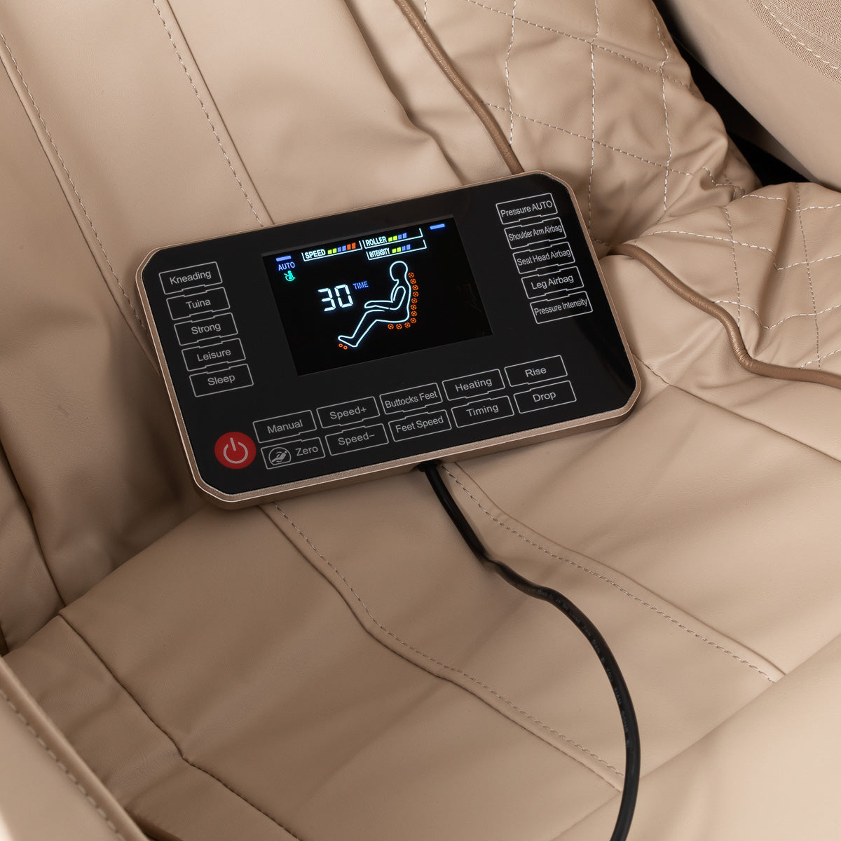 White Sakura Prime 108 massage chair with ergonomic design and padded armrests, showcasing modern massage furniture.