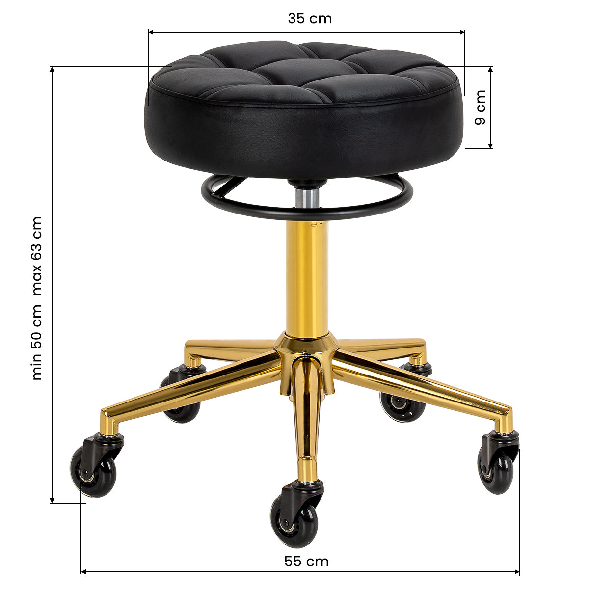 Gabbiano D054G gold and white hairdressing stool with adjustable height for beauty salon use.