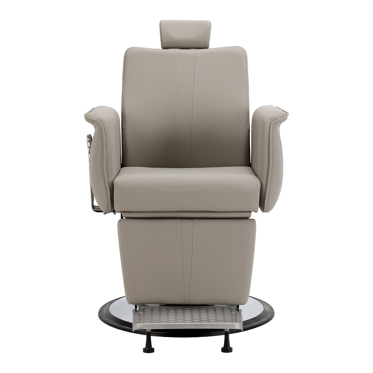 Gabbiano Athena grey barber chair with padded seat, armrests, and adjustable headrest, designed for professional barbershops.