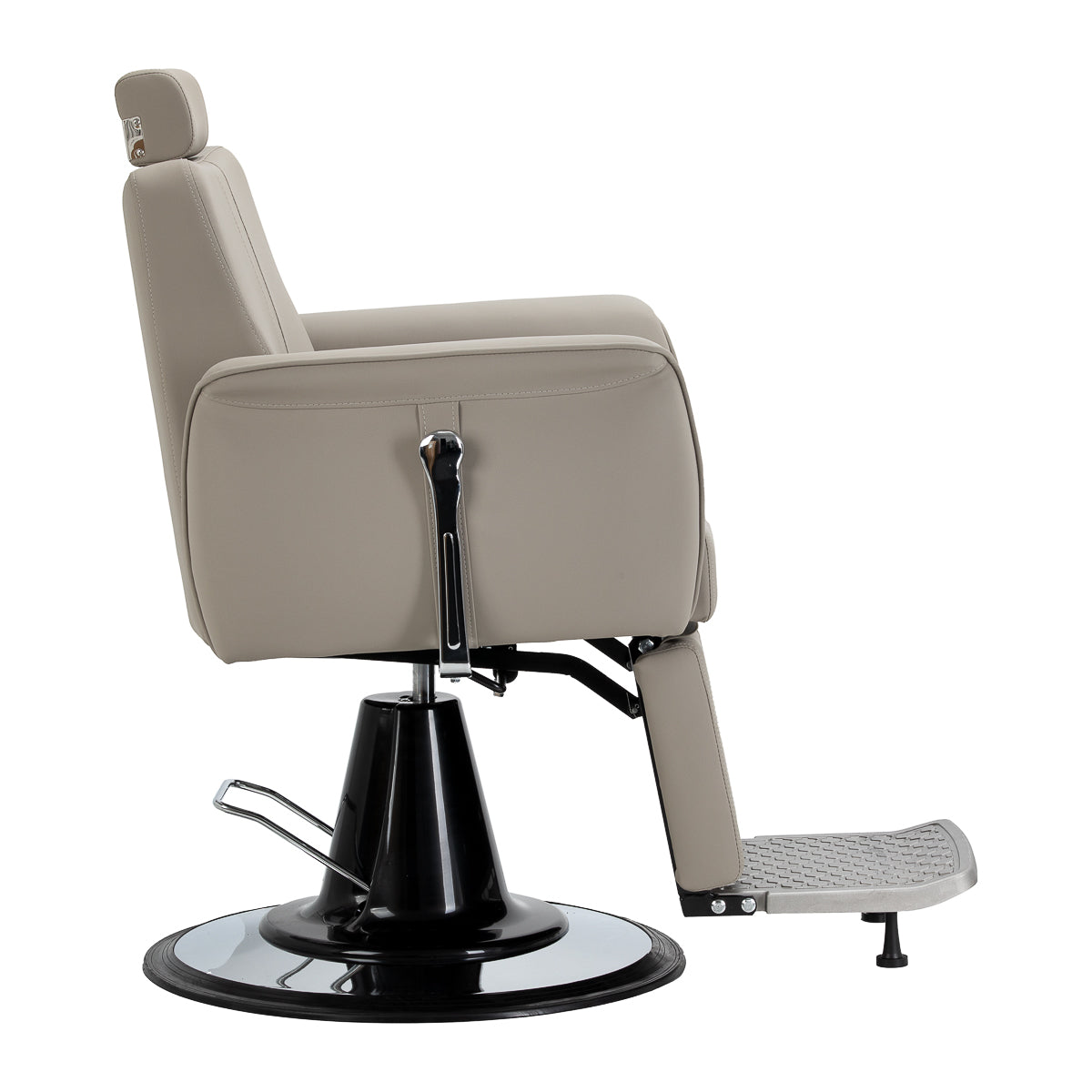 Grey Gabbiano Athena barber chair with padded armrests and adjustable height, designed for barbershop furniture.