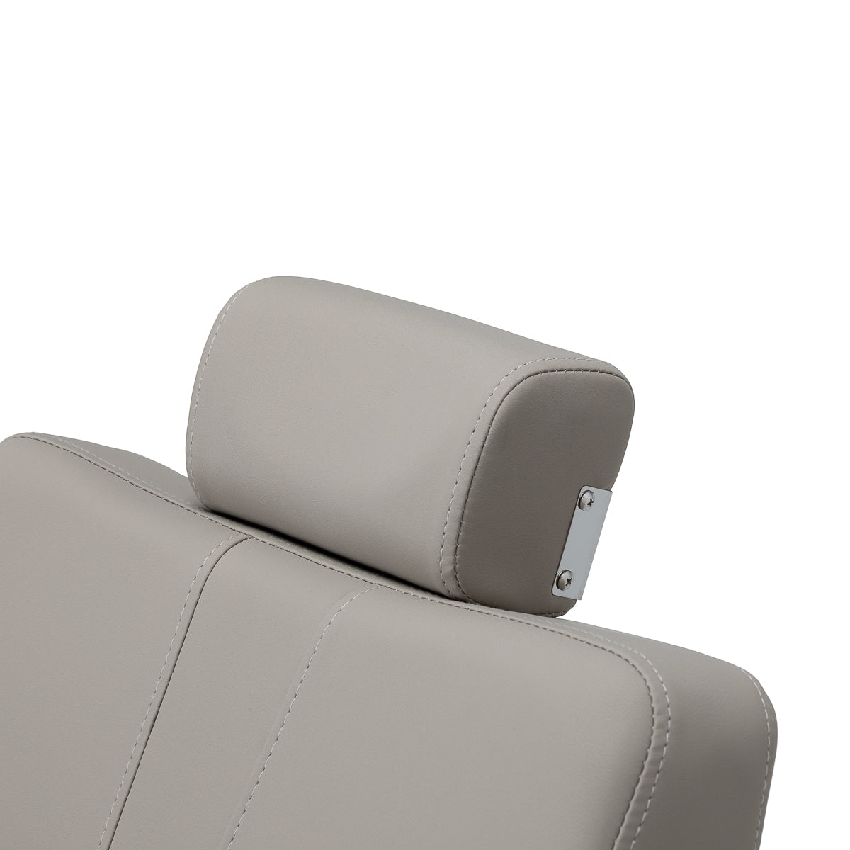 Gabbiano Athena grey barber chair with padded seat and backrest, adjustable headrest, and chrome armrests for barbershop use.