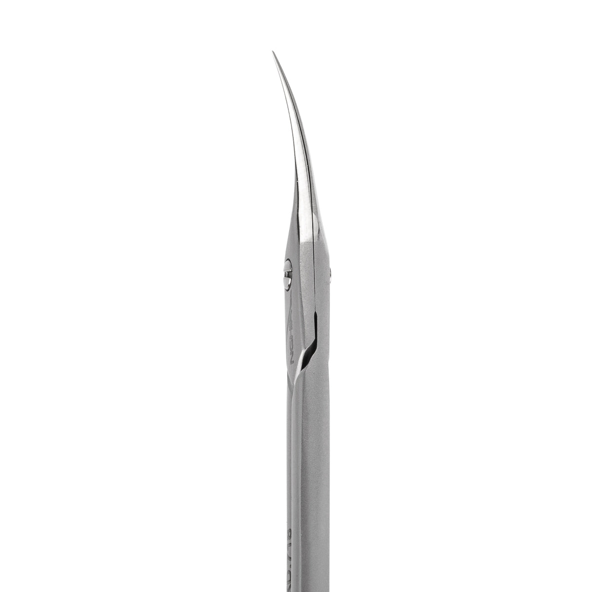 Left-handed NGHIA cuticle scissors with precise blades for grooming, shown on a clean white background.