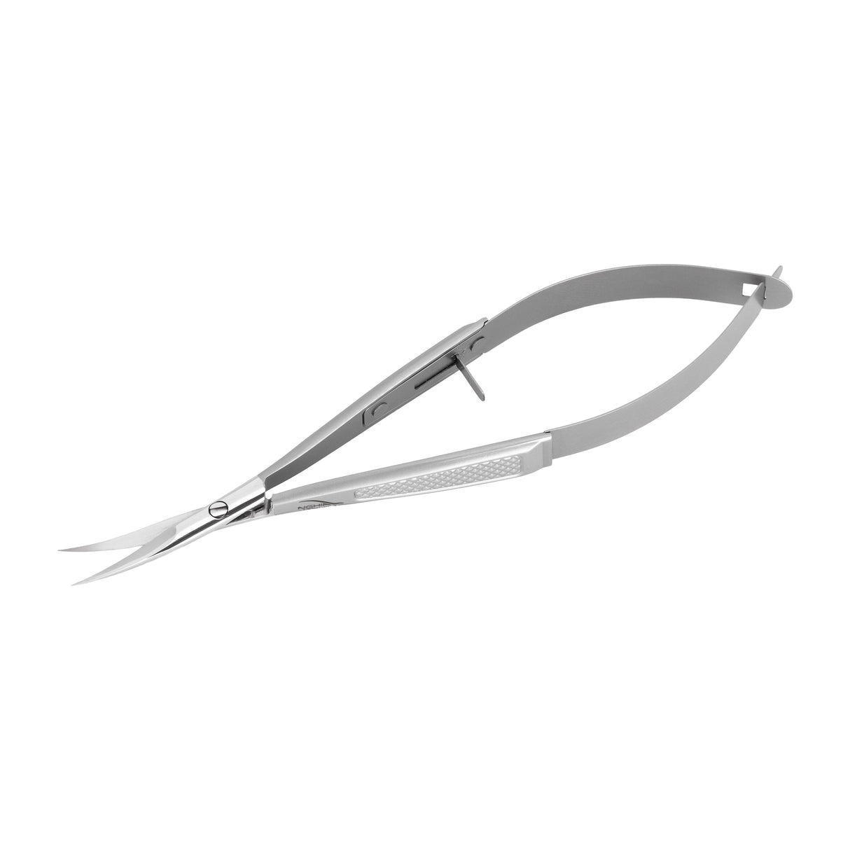 NGHIA KDN.721 spring-loaded cuticle scissors with stainless steel blades for precise nail care and cuticle trimming.