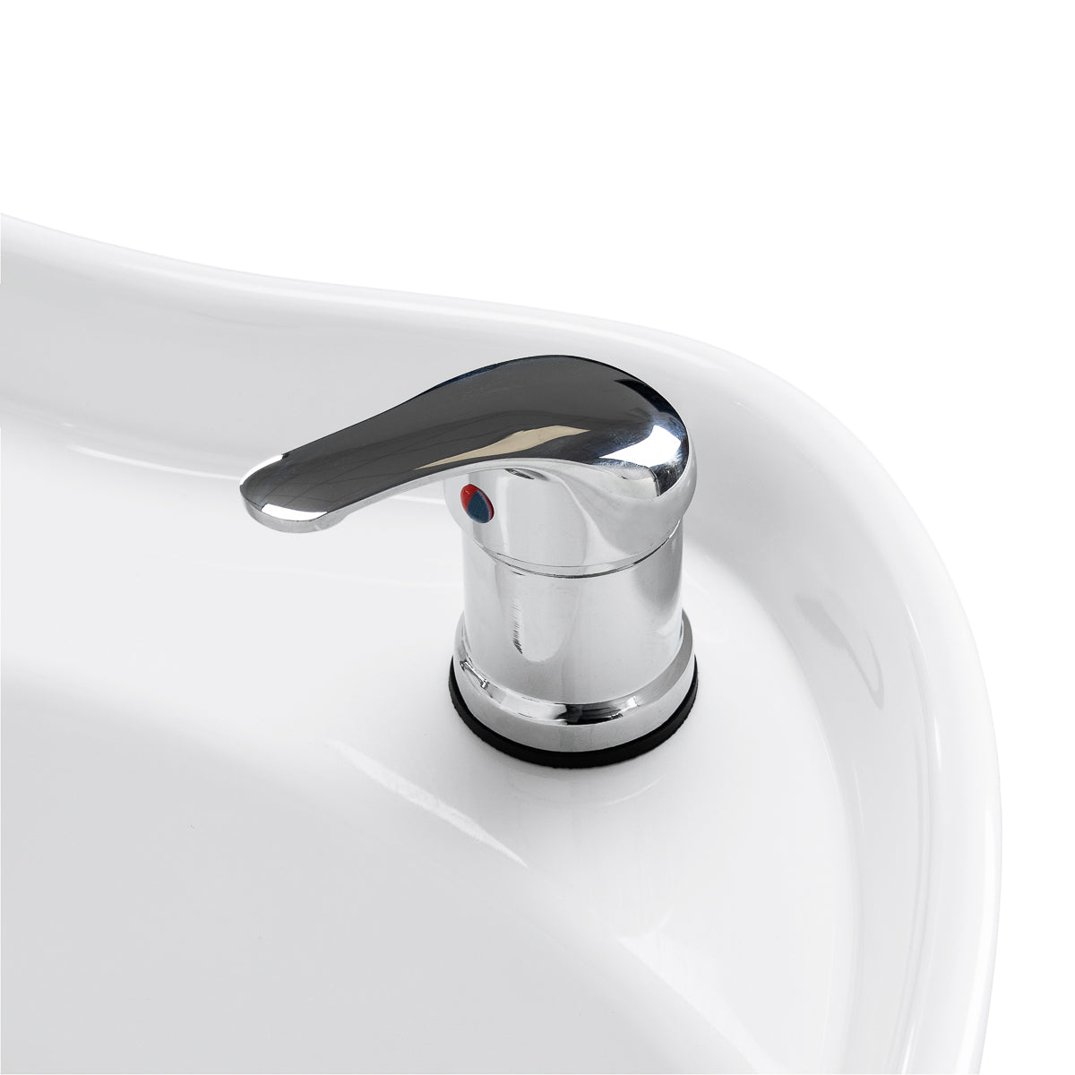 Professional white shampoo unit with contoured basin and armrests
