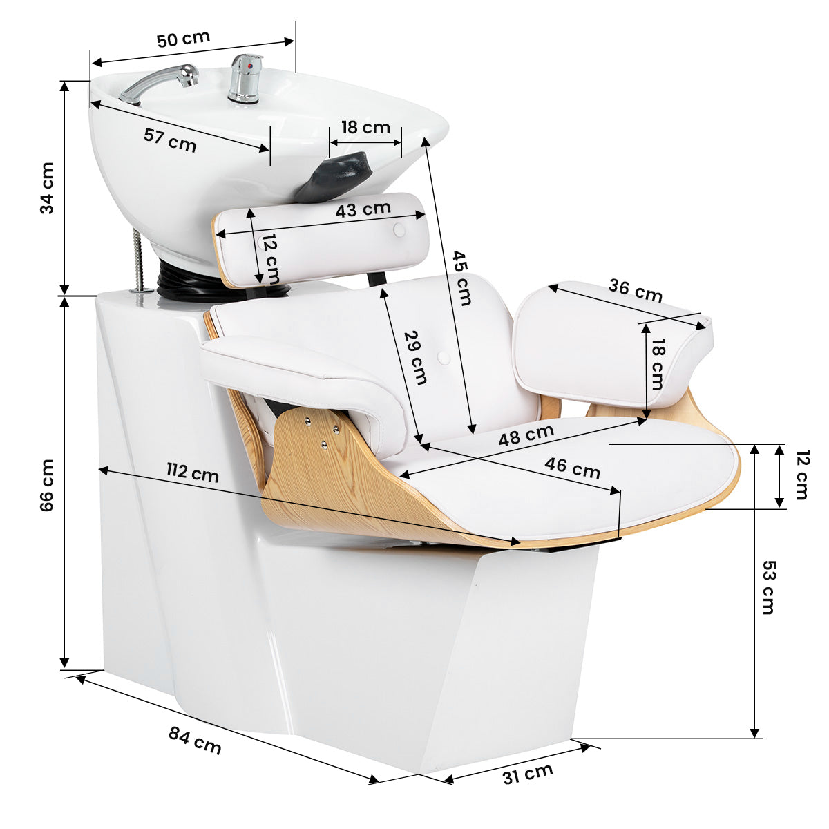 Complete Gabbiano Florencja white salon wash unit for hair washing