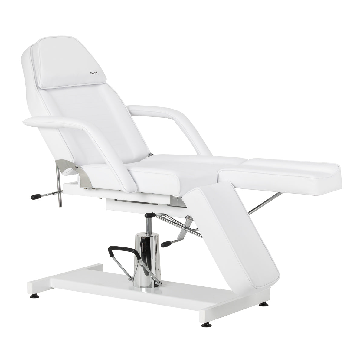 Sillon 210 white salon chair with split footrest and upholstery