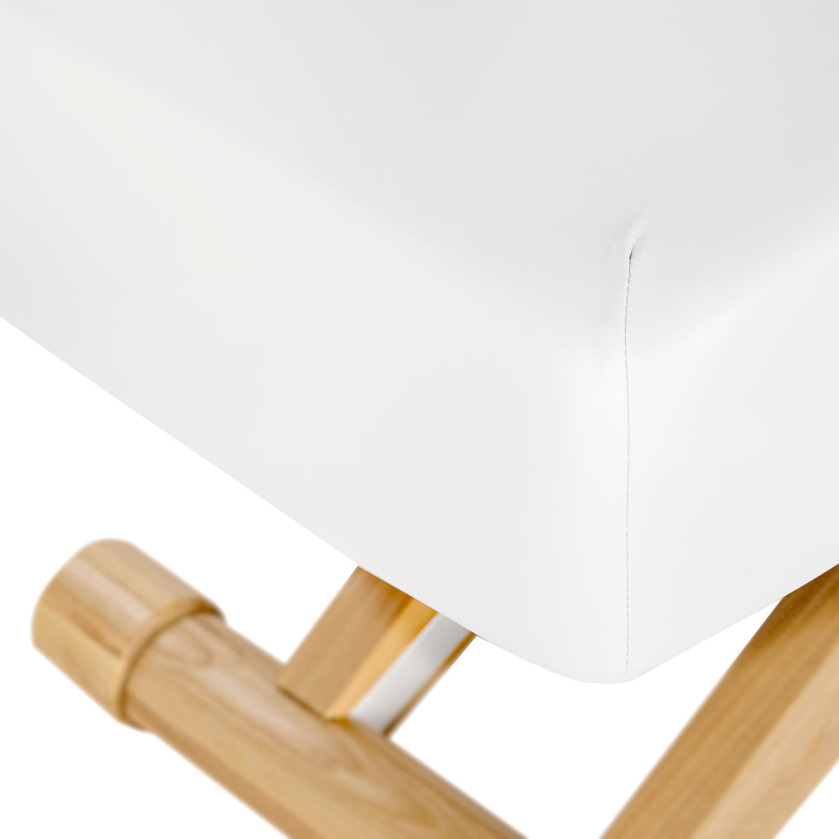 Sillon Siesta Electric SPA Lounger – White, Light Brown Base · Wooden base detail