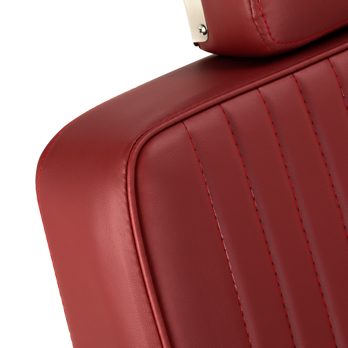 Gabbiano Visionerio+ Hydraulic Barber Chair – Red, Chrome Frame; upper backrest upholstery detail