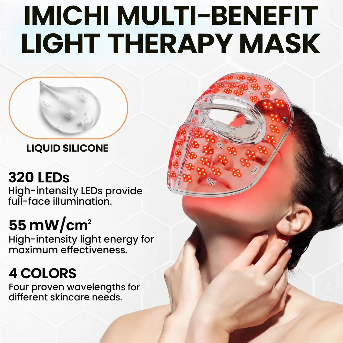 IMICHI 9D reusable LED face mask with soft non-slip headband
