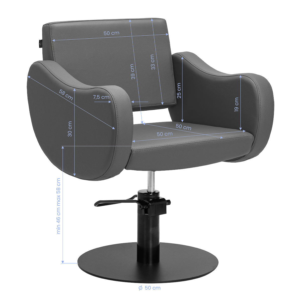 Gabbiano hairdressing chair Sewilla Gray black base - BVShop