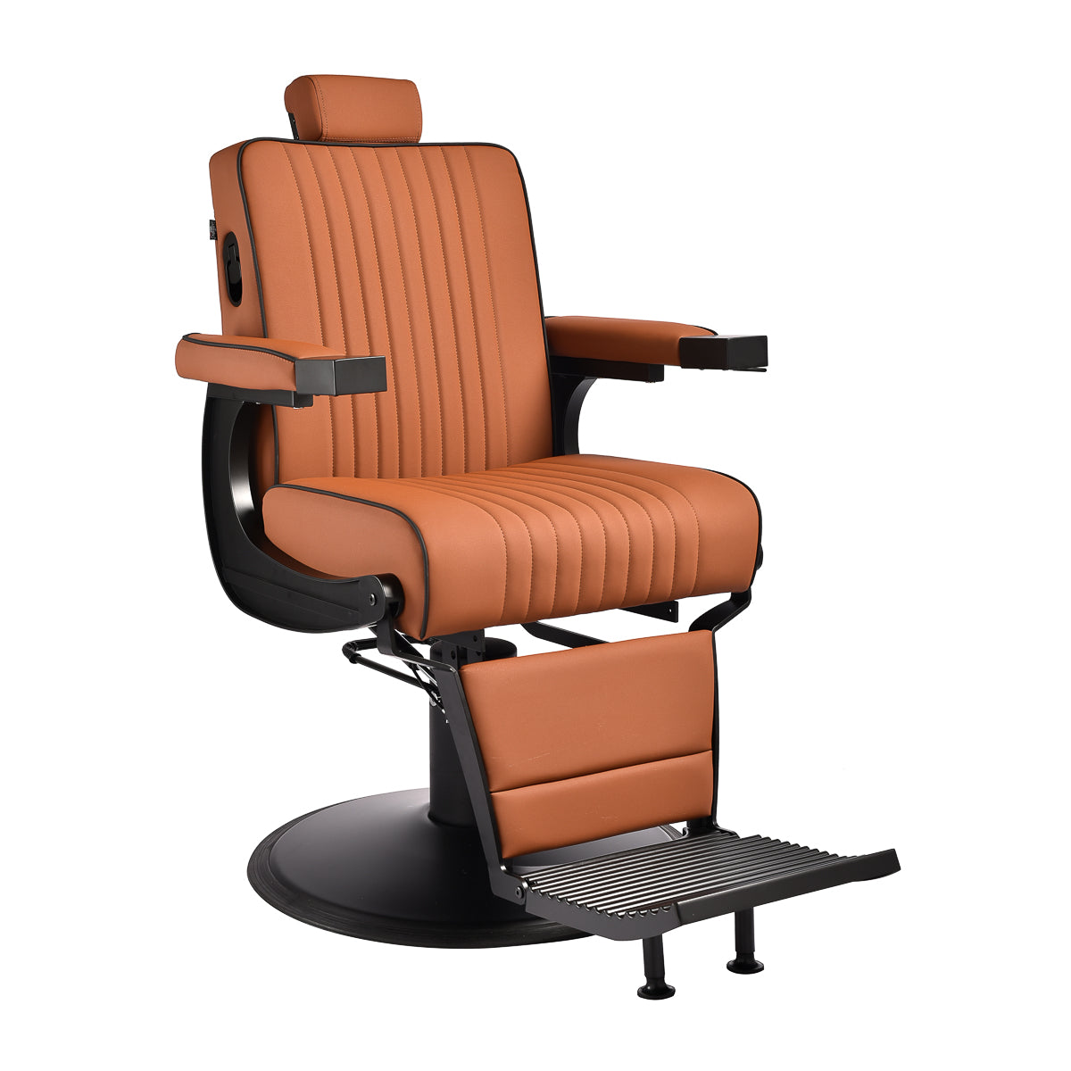 Gabbiano Levi barber chair with black frame brown without stitching at the back - BVShop