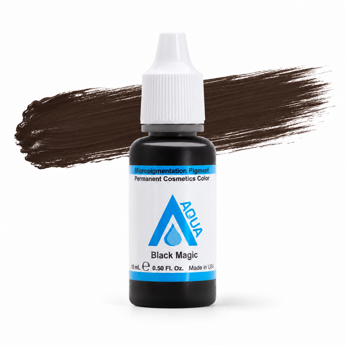 Li Pigments Black Magic bottle with an illustrative colour brushstroke based on the manufacturer swatch
