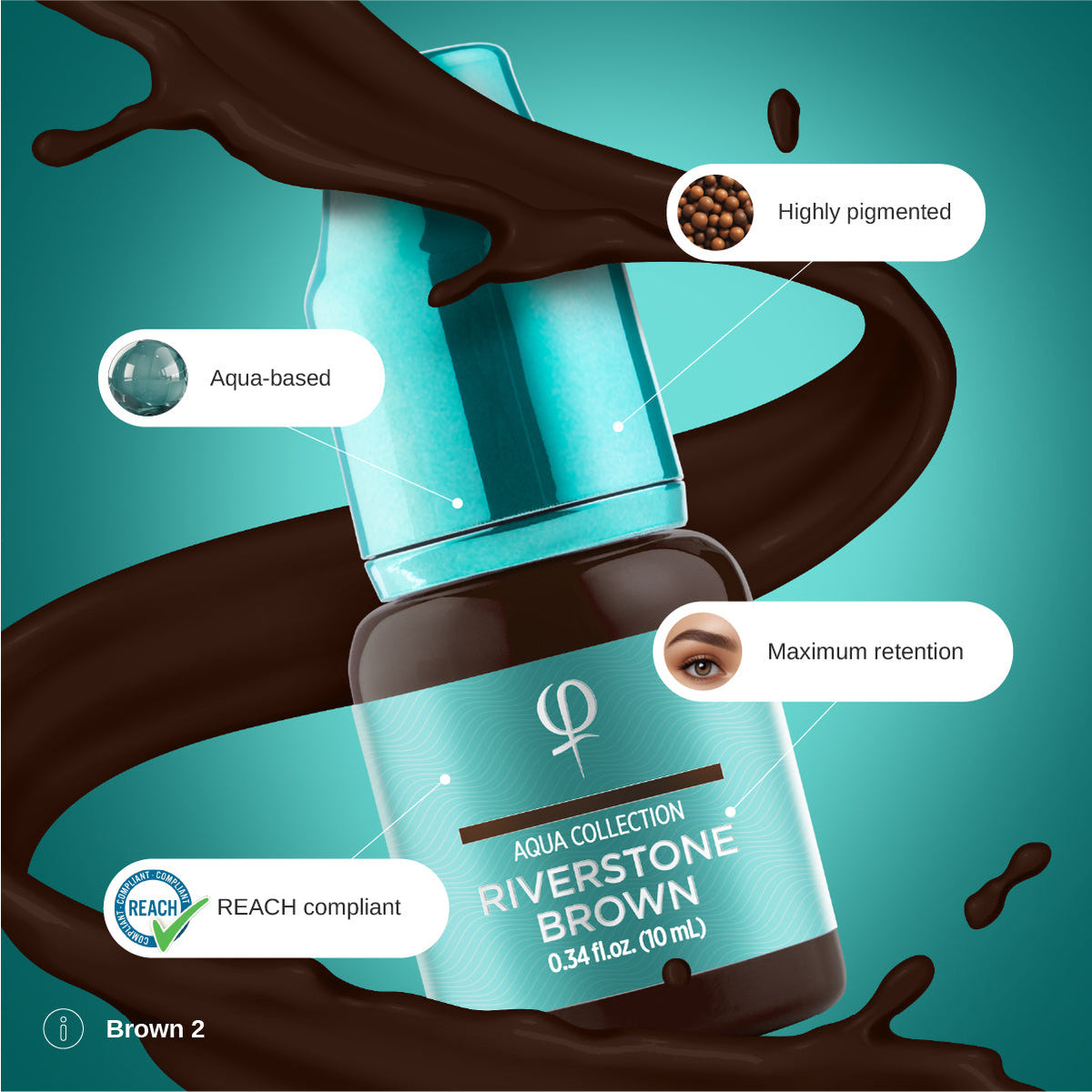 PhiAcademy PMU Aqua Riverstone Brown Pigment 10ml — formula and pigment texture