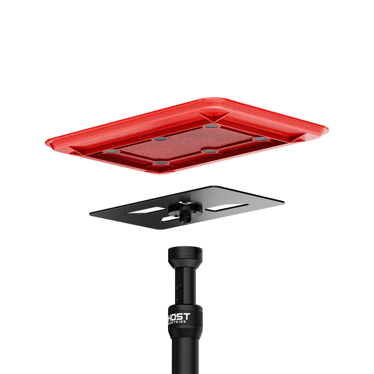 Ghost Tray Top Travel Tray Base Full System with red accents, featuring a sleek black design and organized compartments.