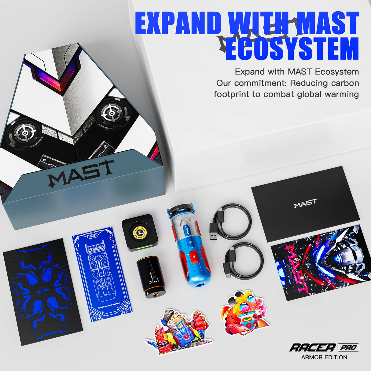 Mast Racer Pro Armor Edition Black Wireless Tattoo Pen 4.2mm Stroke 2 Batteries - BVShop