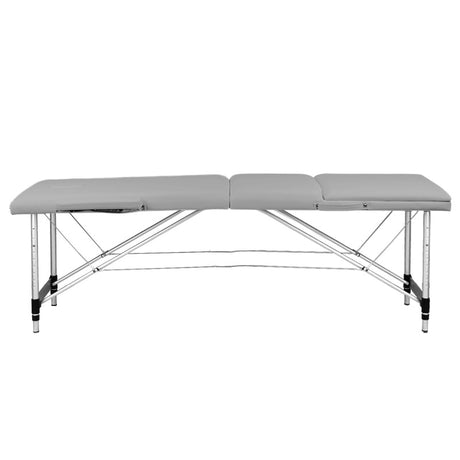 BALANCE Three-Section Folding Aluminium Massage Table – Grey; opposite side, flat tabletop