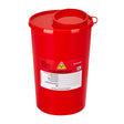 Red 2L medical waste container from ACTIVESHOP with secure lid for safe disposal of medical sharps and waste