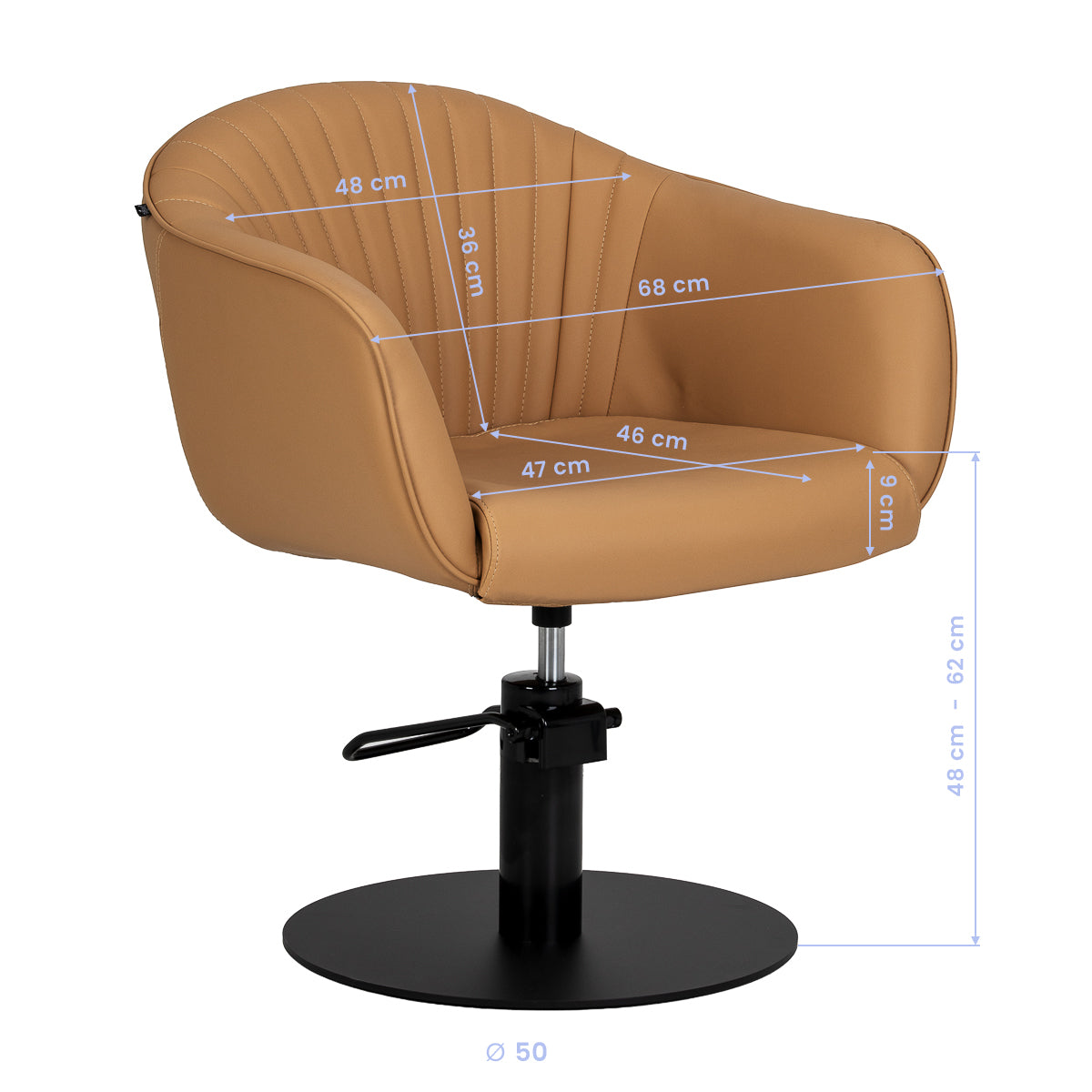 Gabbiano Copenhagen caramel hairdressing chair dimensions view