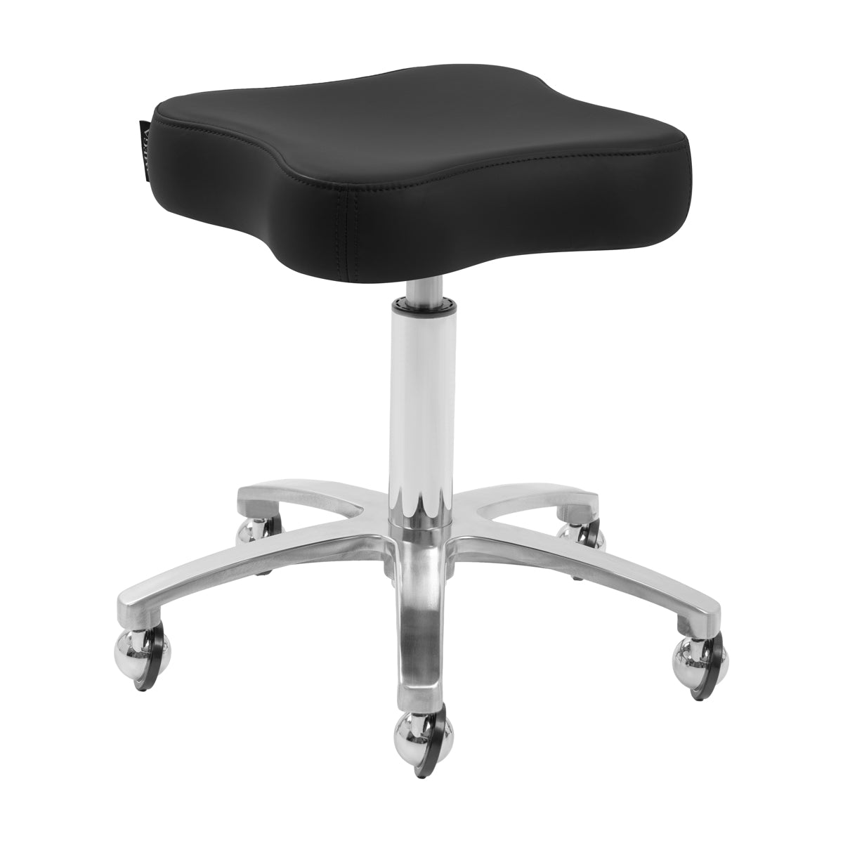 Black Omega Supremo Swivel Stool with a modern design and adjustable height, featuring a comfortable seat and sturdy base.