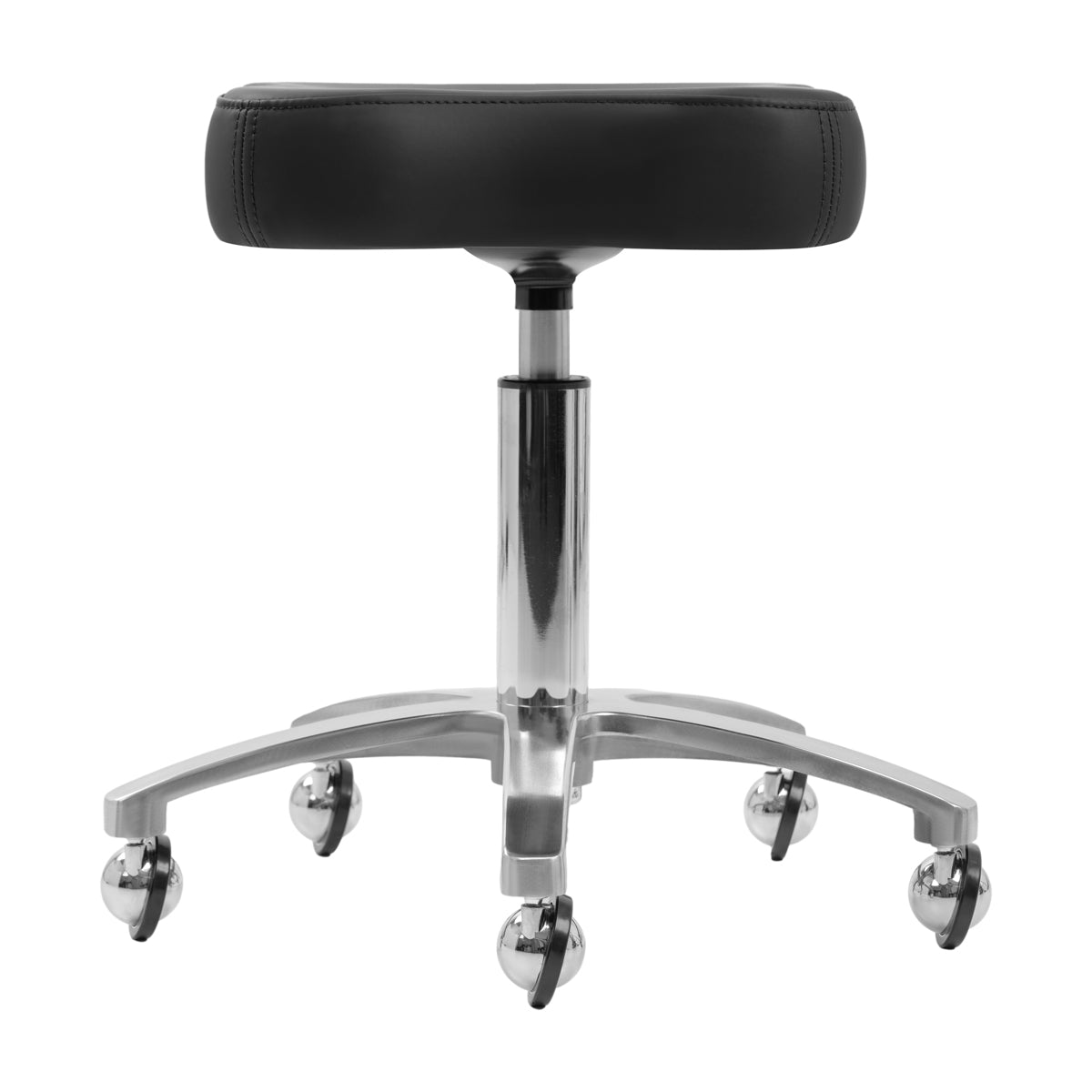 Black Omega Supremo swivel stool with a modern design, featuring a cushioned seat and chrome base for comfortable seating.