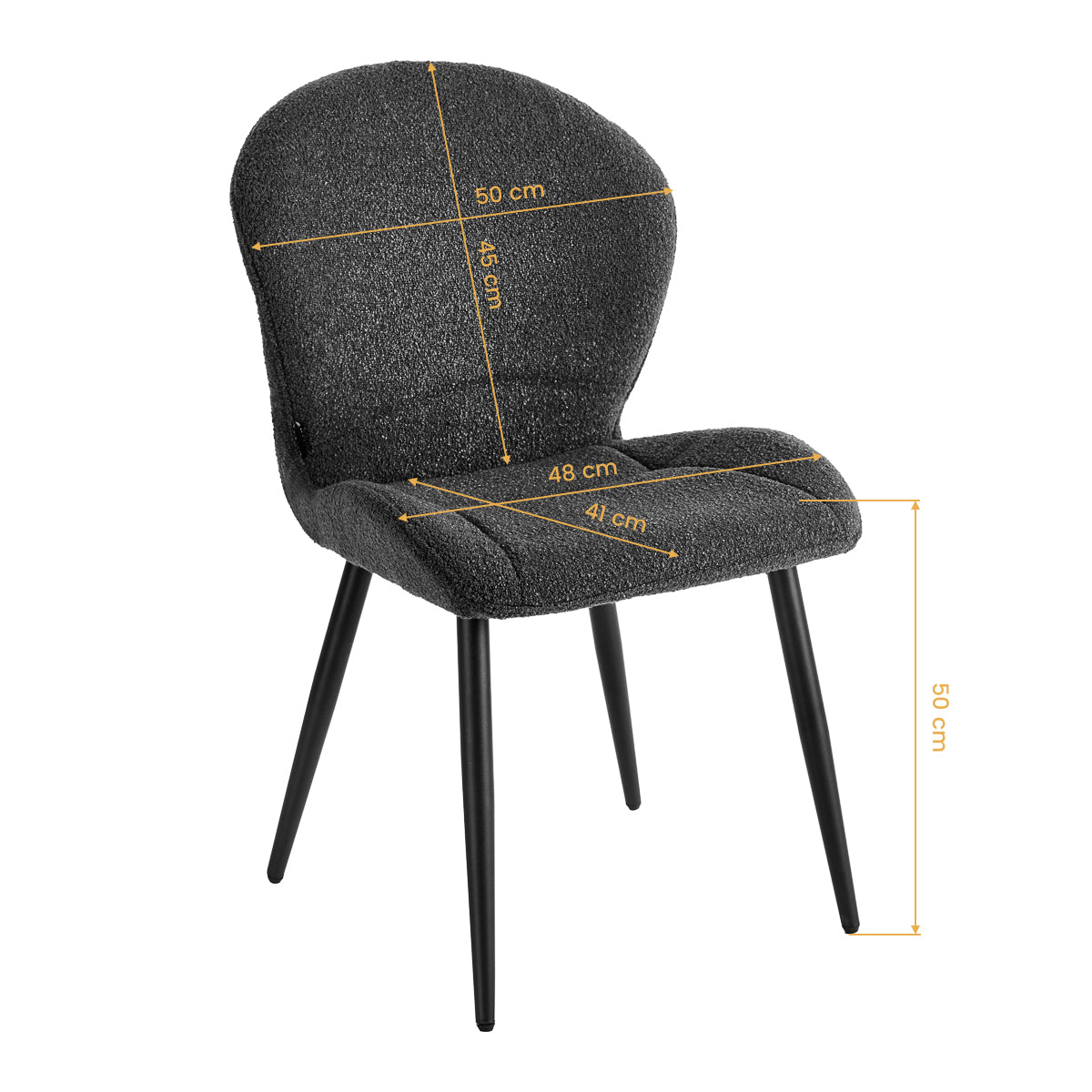 4RICO Lucente black sherpa chair with profiled backrest and black metal legs