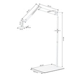 GLOW Adjustable UV/LED Pedicure Lamp Stand – White; dimension drawing, 33 × 20.5 cm base