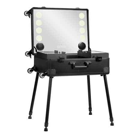 Plus black portable makeup station with LED mirror and Bluetooth speakers
