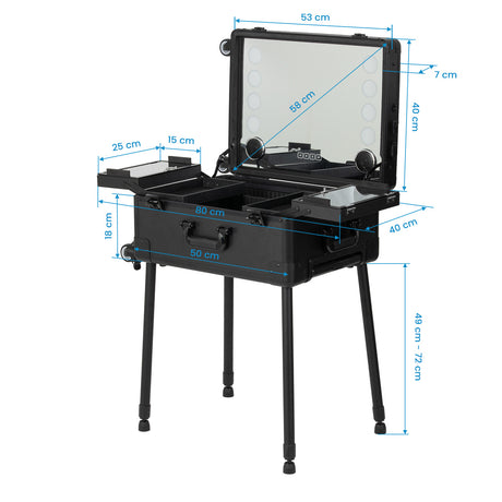 Portable makeup case workstation with non-slip adjustable legs
