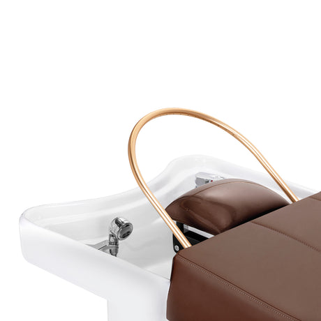 Gabbiano Head Spa 017 hair washing bed in brown with cushioned surface and adjustable headrest for salon use
