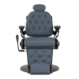 Gabbiano Barber's Chair Francesco Graphite with black base, featuring plush upholstery and adjustable headrest for professional salons.