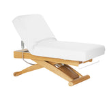 Sillon Siesta Electric SPA Lounger – White, Light Brown Base · Reclined position