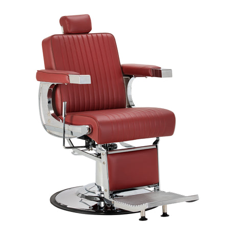 Gabbiano Visionerio+ Hydraulic Barber Chair – Red, Chrome Frame; three-quarter view