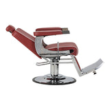 Gabbiano Visionerio+ Hydraulic Barber Chair – Red, Chrome Frame; side view, reclined backrest