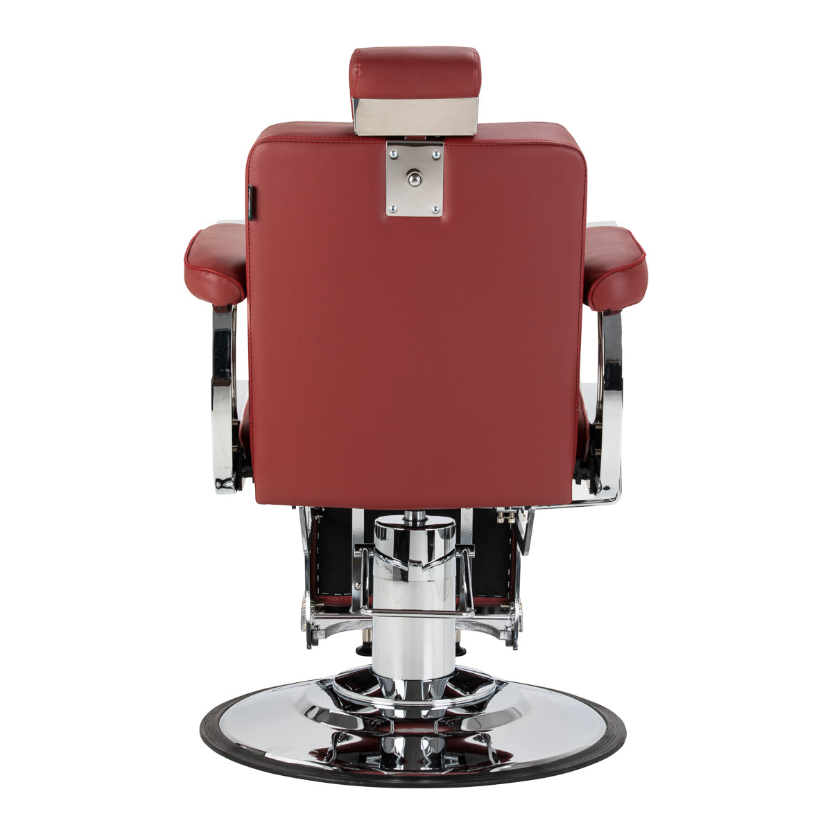 Gabbiano Visionerio+ Hydraulic Barber Chair – Red, Chrome Frame; rear view