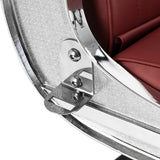 Gabbiano Visionerio+ Hydraulic Barber Chair – Red, Chrome Frame; backrest hinge detail
