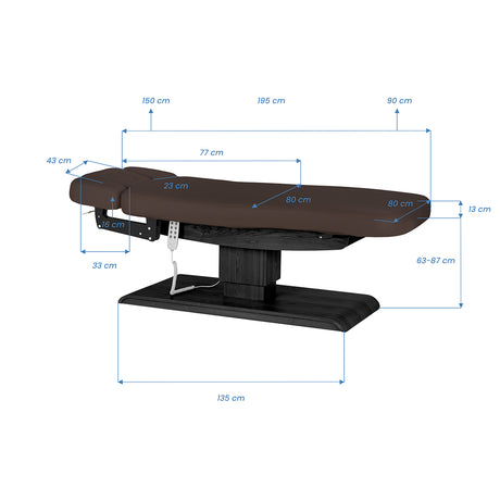 Sillon Relax Electric SPA Lounger – Dark Brown, Black Base · Dimension drawing