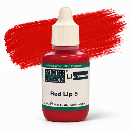 Li Pigments Micro Colors Red Lip 5 Pigment 12ml — product packaging with illustrative pigment brushstroke