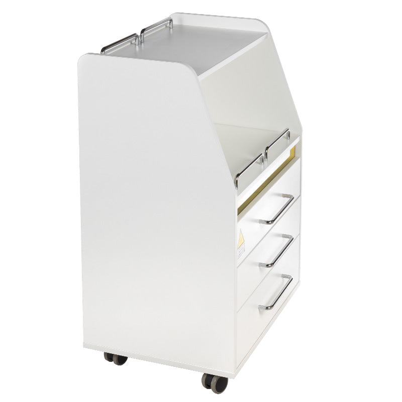 White Beauty System cosmetic cabinet BD-T601 with multiple compartments and sleek design, shown with open doors.