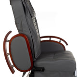 Gray pedicure armchair with massage features from Beauty System, model BR-3820D, showing plush cushioning and ergonomic design.