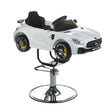 Children's Mercedes white hairdressing chair by Beauty System, featuring a sleek design with adjustable height and comfortable seating.