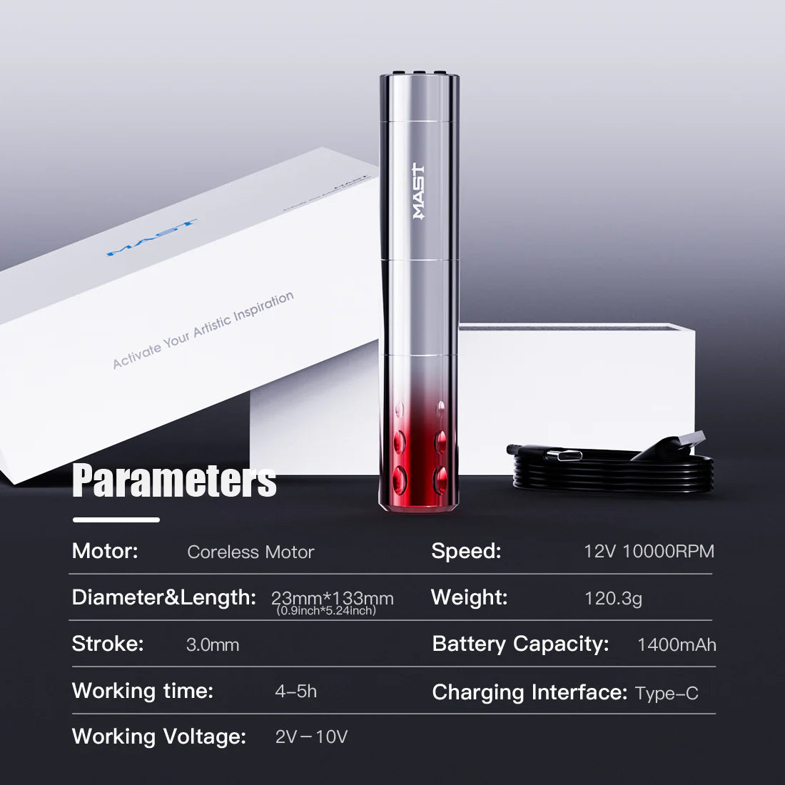 Mast Cordless Tattoo Pen Machine for PMU 3.0mm Stroke