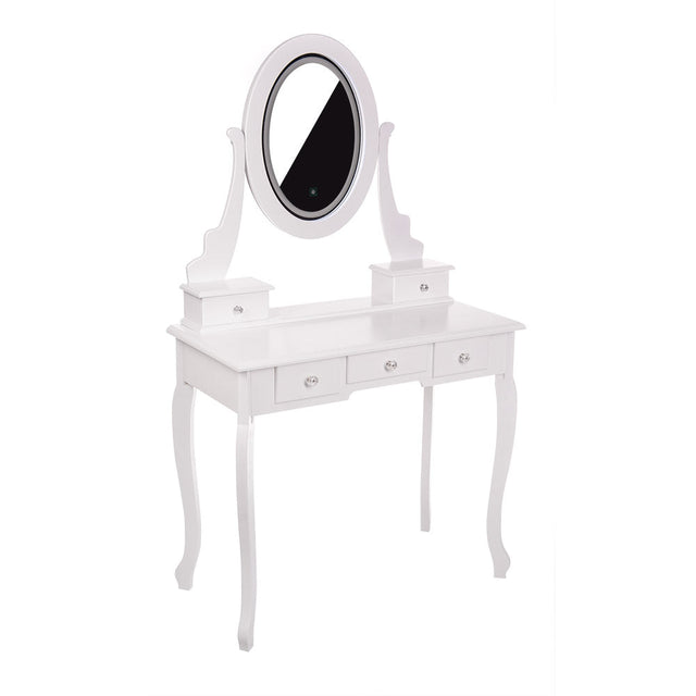 KARI White Vanity Table with LED Mirror & Stool - BVShop