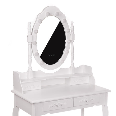White NINA Dressing Table with LED Mirror + Stool - BVShop
