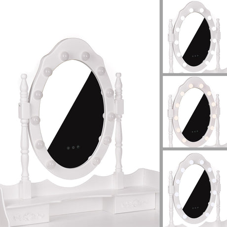 White NINA Dressing Table with LED Mirror + Stool - BVShop