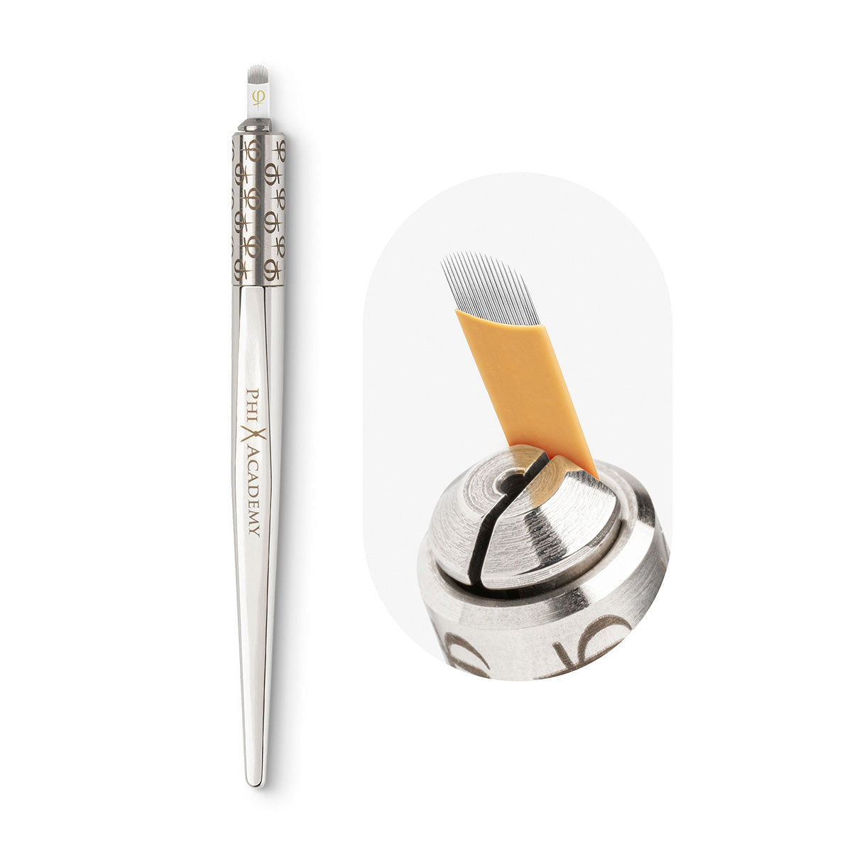 PhiBrows Universal Microblading Holder Silver on a light background