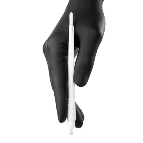 PhiBrows Disposable Microblading Tool U24 Nano 0.15mm 10pcs — U24 Nano tool held in a gloved hand