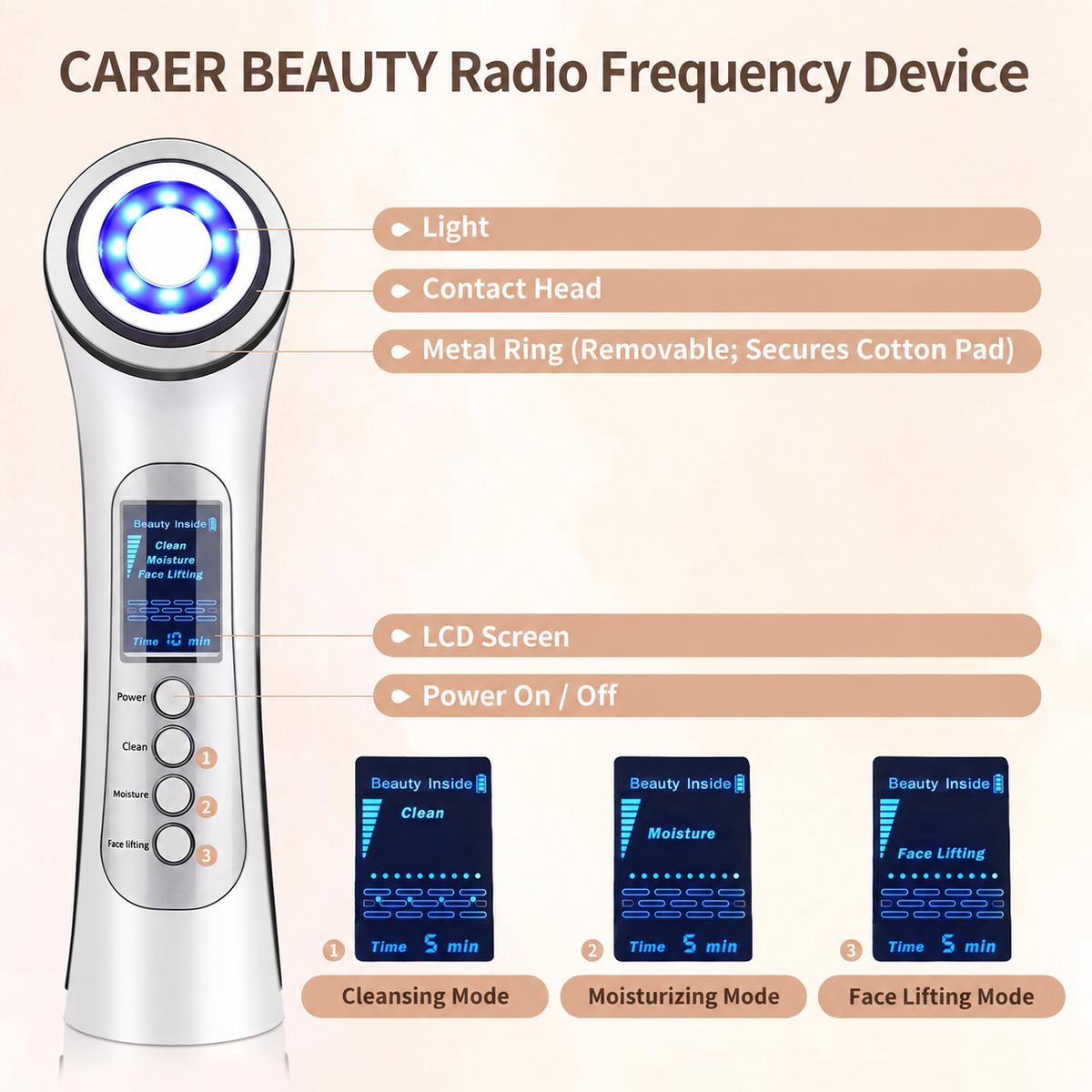CARER BEAUTY RF and EMS facial massage device for skincare