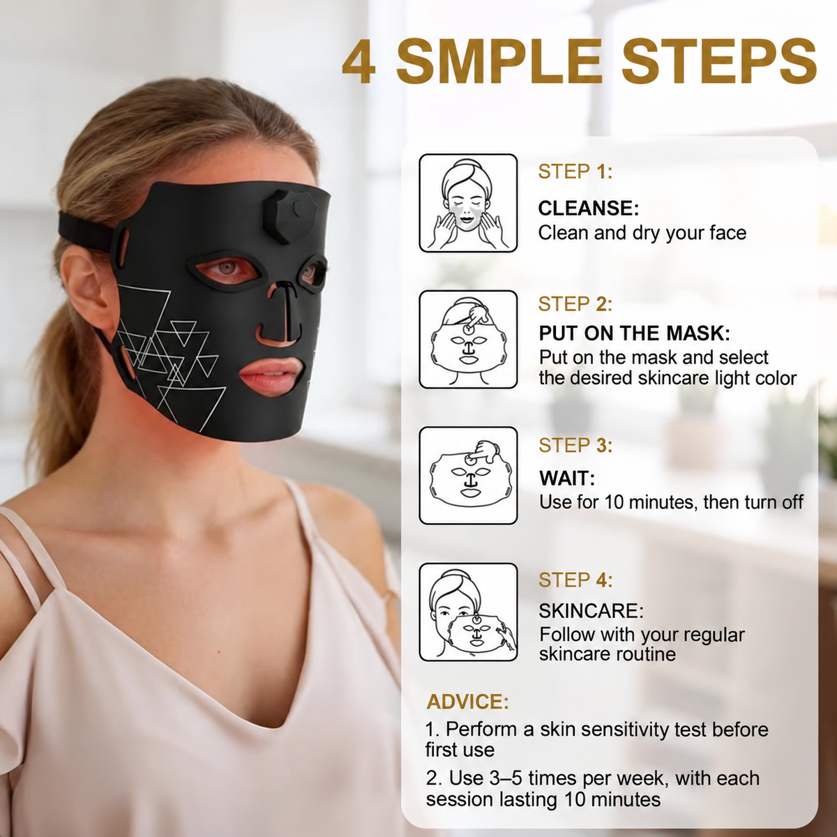 Vicloon LED face mask with 60 LEDs and seven selectable light modes