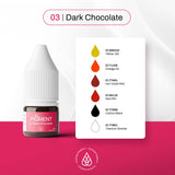 The Pigment 03 Dark Chocolate brow pigment shown with professional PMU colour range